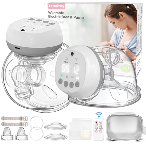 Image of Totmizby Double Wearable Breast Pump, Electric Hands-Free Breast Pumps with 3 Modes, 12 Levels, LCD Display, Memory Function Rechargeable Milk Extractor, Grey