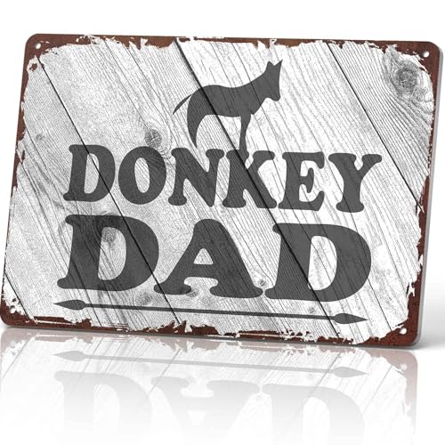 Father's Day Retro Metal Sign - Donkey Dad Decoration 8 X 12 Inches, Durable Aluminum Wall Decor for Garage, Father's Study, Home Office, Living Room, Man Cave