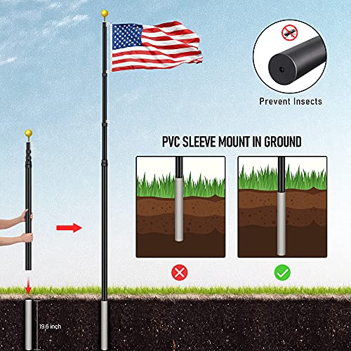 Panta 20Ft Telescopic Flag Pole Kit, Heavy Duty Aluminum Telescoping Flagpole Fly 2 Flags, Outdoor Inground Telescope Flag Poles With 2 Ornament Balls For Yard, Commercial Or Residential, Black #TOP5