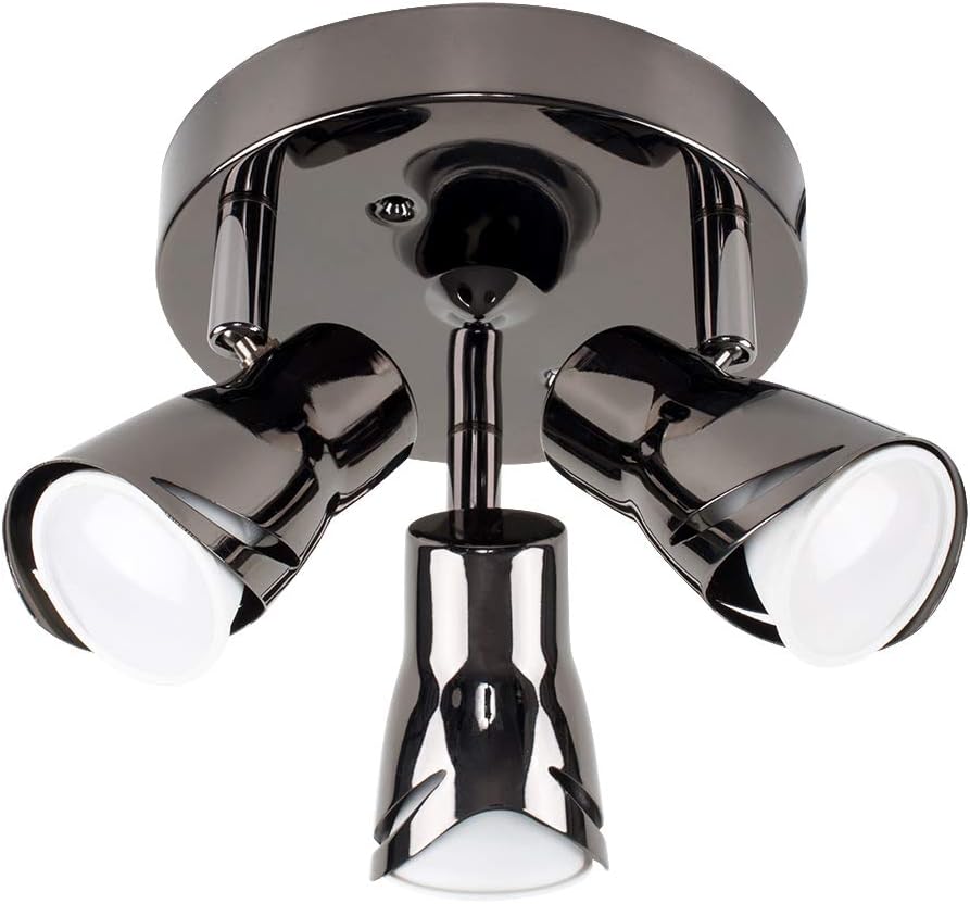 MiniSun | Modern Black Chrome 3 Way Sleek Round Adjustable Ceiling Spotlight | Home Décor, Bedside & Desk Lamp | Mains Wired