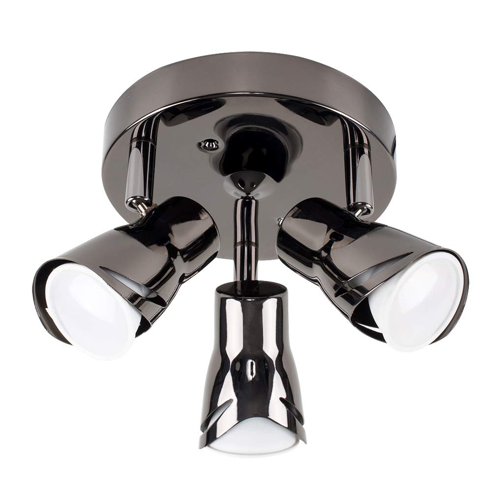 MiniSun | Contemporary Black Chrome Adjustable 3 Way Round Plate Ceiling Spotlight | Ceiling Spots, Home Décor & Improvement Essential | Includes Bulb [3000K Warm White] | Mains Wired