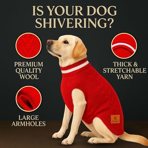 Image of Dog Sweater for Large Dogs (Dark Red, 24-Inch) - Soft, Stretchable Knit Dog Winter Clothes to Keep Labrador, Boxer & Indie Warm, Cozy and Stylish