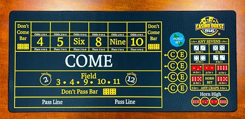 Casino Quest Mini Craps Dealer Practice Mat 34.5" x 15.5" CQ Black & Gold