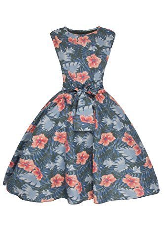 New Ladies Retro Vintage 1940 de impresión Floral Swing de Fiesta Prom Vestido Azul Gris