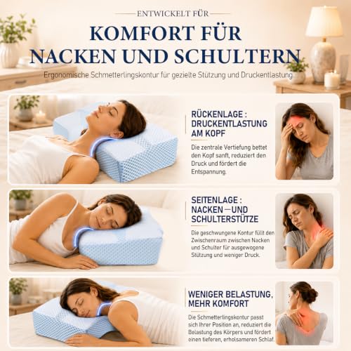 Hypuno Nackenstützkissen, ergonomisches Kopfkissen mit Hohlraum, 2 Höhen und kühlendem Bezug… – Ansicht 3
