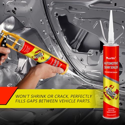 Image of Professional Automotive Seam Sealer, Polyurethane Auto Seam Sealer Quick-Set Joint & Body Filler for Metal Surfaces-Bare or Painted Surfaces of Cars, Trucks,RV Roofs-Includes Gloves & Tip-2 Pack,White