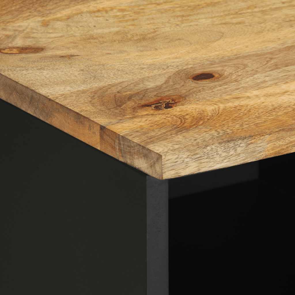Mobile TV nero in legno di mango grezzo, 80 x 33,5 x 46 cm, con cassetto e scomparto, console multimediale bassa per soggiorno, home theatre gaming, rack HiFi con spazio e ripiano