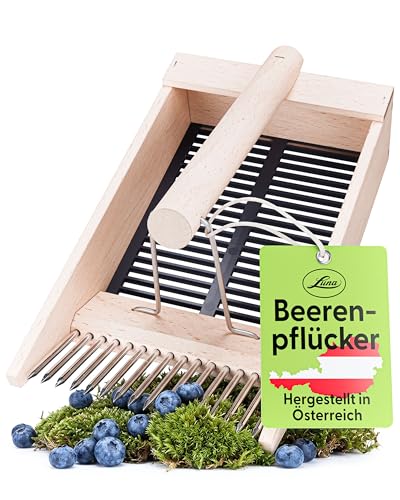 Luna Beerenpflücker Made in Austria Traditioneller Beerenkamm aus Buchenholz Bis zu 3X schnellere Ernte ohne Bücken Für Heidelbeeren Brombeeren & Johannisbeeren Schont Rücken und Gelenke