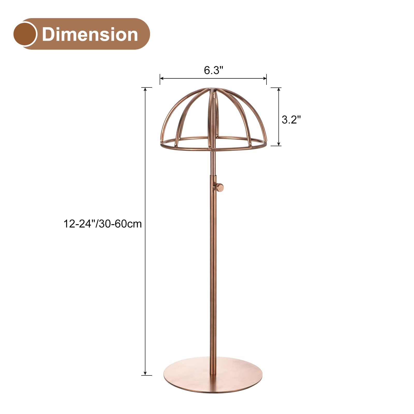 sourcing map Metall Hut Anzeige Stand 2 Pack Einstellbar Tisch Hütte und Perücke Rack Halterung für Baseball Kappe Fedora Hut Cowboy Hut - Rose Gold