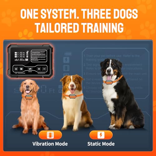 Image of 2 in 1 Wireless Dog Fence for 3 Dogs with Remote Training Collar,Adjustable 10-120ft Boundary Range,Beep Vibration & Static Shock Modes,IPX7 Waterproof for Yard & Home,1 Collar for Medium or Large Dog