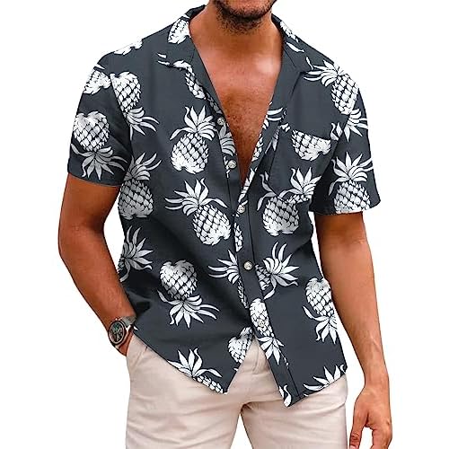 COOFANDY Mens Hawaiian Shirts Short Sleeve Casual Button Down Tropical Beach Shirt Small Black / White Pineapple