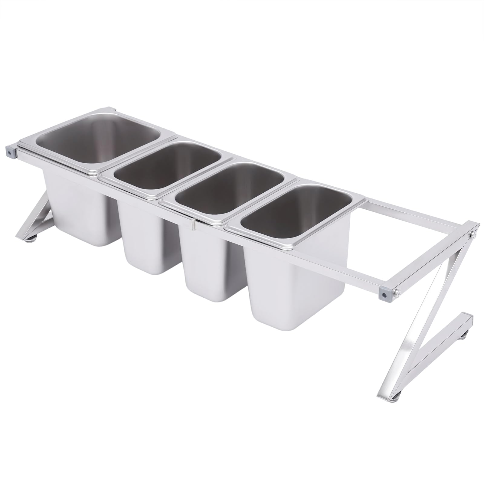 Especiero extensible ajustable – Estante de acero inoxidable de 14.1 a 23.6 pulgadas con sartenes de 3 x 1/9 y 1 x 1/6 y 4 cucharones – Soporte ideal para encimera para salsas, ingredientes y frutas