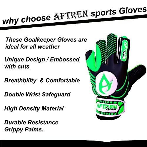 Terza immagine AFTREN Guanti da portiere da calcio per adulti e bambini, Ottima Sicura, Funzionalità e Vestibilità - Alenamento e Giochi Ricreativi - Calcio Football Bimbo Gioventù (6, Verde)