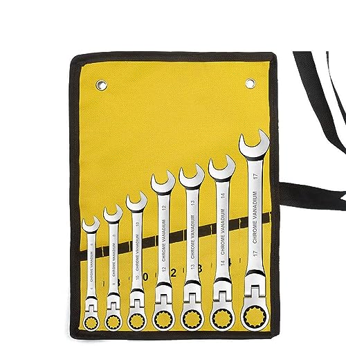 Flex Head Ratcheting Wrench Set,Combination Ended Spanner kits, Chrome Vanadium Steel Hand Tools Socket Key Ratchet Wrench set,Silver,8pcs set