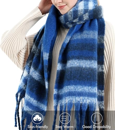 Double Couple Vintage Scarfs for Women Winter Warm Shawls and Large Scarves Cold Weather Thick Cashmere Scarfs Colorful Plaid3