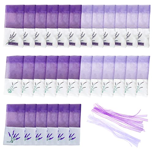 Lot de 30 sachets de lavande avec 30 rubans de fils - Violette - Organisateur pour petits objets - Sacs parfumés - Sacs avec cordon de serrage - Sacs en...