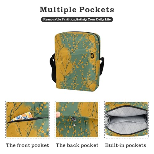 KLL Yellow Flowers Green Pattern men's messenger bag Vegan Leather Small Crossbody Bag Women Travel Shoulder Handbag For Travel2