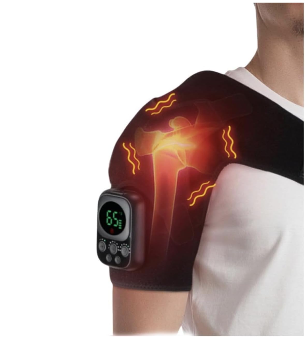 Schultermassagegerät Wärme mit abnehmbarem Bedienteil, 5000mAh | Kabellos, 6 Wärmestufen, 3 Vibrationsmodi, 5000mAh Akku, verstellbare Passform für Zuhause, Büro und Reisen