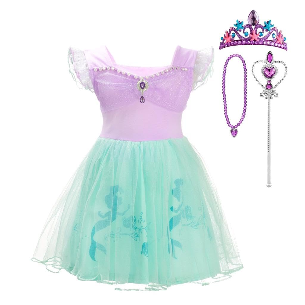 Lito Angels Mermaid Costume Princess Ariel Fancy Tulle Dress with Crown and Accessories for Baby Girls Age 12-18 Months Purple 265
