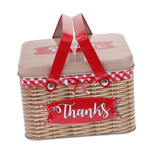 VALICLUD 1pc Creative Cookie Jar Tinplate Snack Box Handle Portable Storage Container for Candy and Items Unique Imitation Rattan Design and
