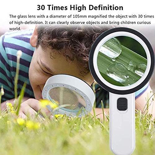 Lupa de 30 aumentos con luz, Lupa de Mano iluminada con Lente de Doble Vidrio Grande, lupas LED para Personas Mayores. Se Necesita el vasto océano.