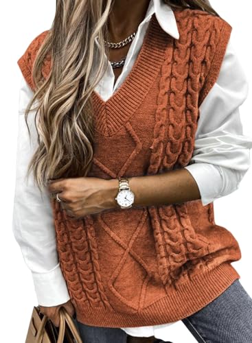 Image of EVALESS Oversized Sweater Vest for Women V Neck Sleeveless Solid Color Loose Pullover Sweater