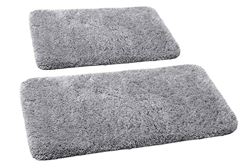 Lot de 2 tapis de bain en peluche gris super doux, absorbants d'eau, tapis de bain antidérapant en microfibre lavable en machine, pour douche, baignoire, 40,6 x 61 cm et 50,8 x 81,3 cm, gris Cover