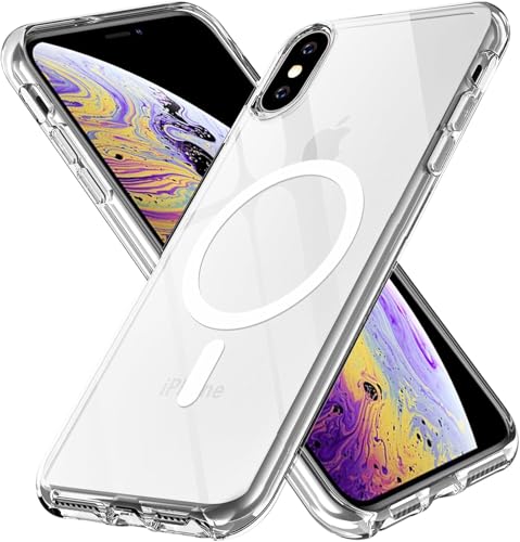 Image of Magnetic Silicone Case for iPhone X, iPhone Xs Compatible with MagSafe, Shockproof Phone Bumper Cover, Anti-Scratch Clear Back (Clear)