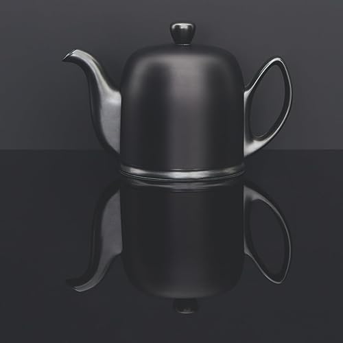 Miniatura 7 de Degrenne Salam - Tetera francesa de lujo, tetera de porcelana con cubierta de acero inoxidable, tetera de cerámica para té suelto, infusor