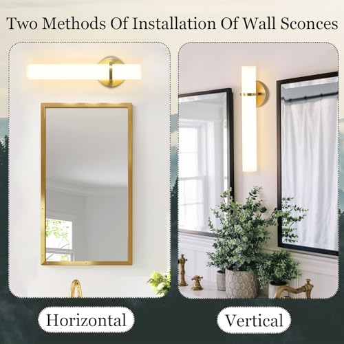 Image of LED Dimming Wall Sconces 8W, 3000K Warm Lights Dimmable, White Lampshade Bathroom Vanity Lighting Wall Light Fixtures for Bedroom Dining Living Hallway, Antique Gold