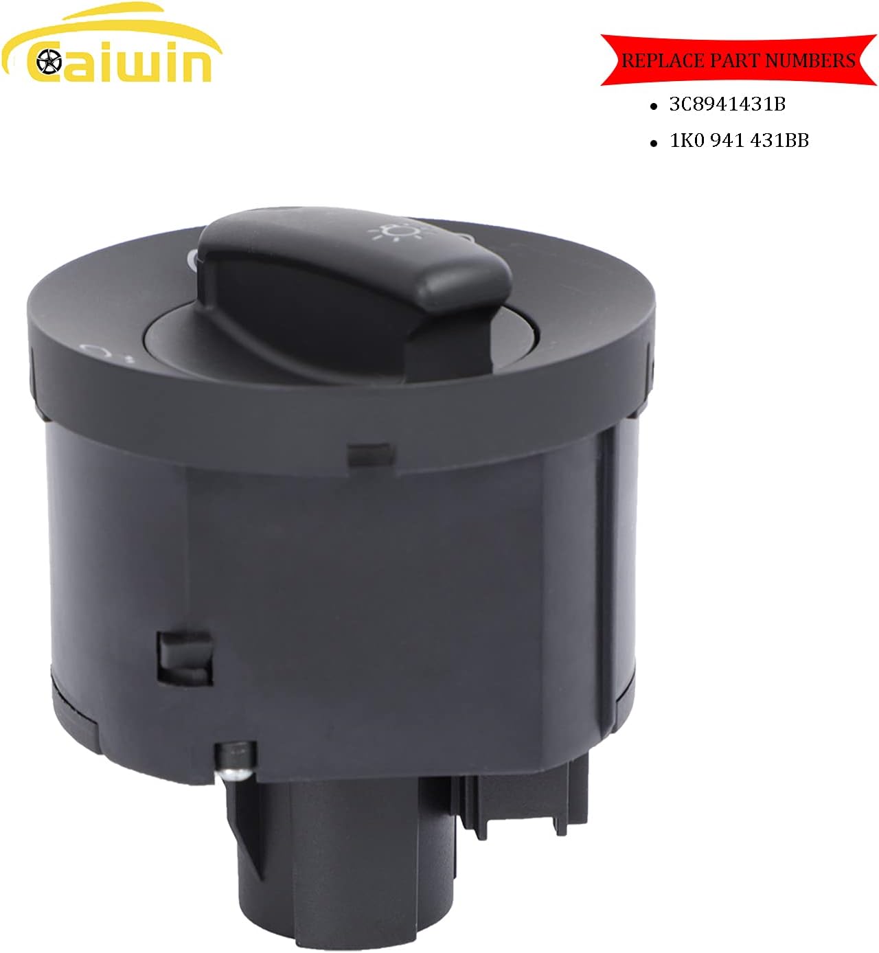 Headlight Switch Fog Light Knob Replaces 1K0941431BB,1K0 941 431 BB,3C8 941 431B, 3C8 94 Compatible with 2004-2013 VW Golf 2005-2013 Jetta, 2005-2014 Passat B6 CC Golf MK5 MK6