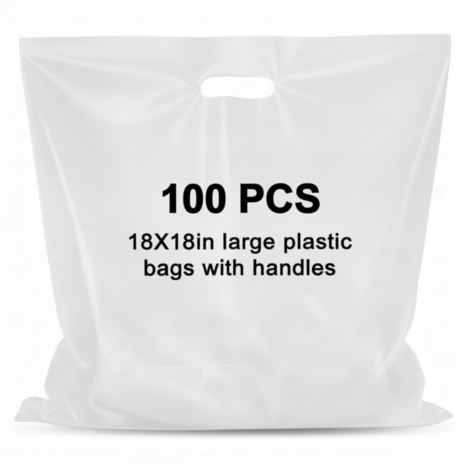 maitys 100 pcs 18"x18" white plastic bags with handles large merchandise shopping bags for small business, retail, boutique stores, gifts