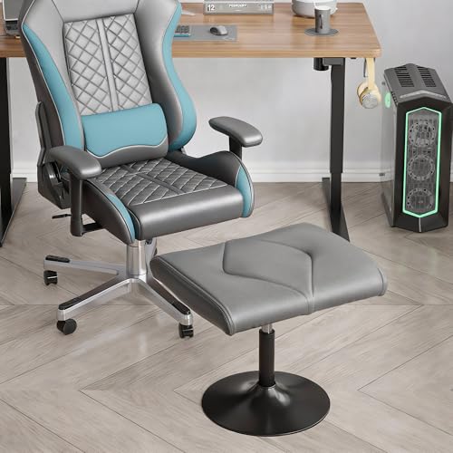 Image of VECELO Foot Rest Under Desk Ottoman, PU Height Adjustable Footrest with Comfort Padding, Leg Rest for Desk for Relieving Leg Pain, Stiffness, and etc, Gray