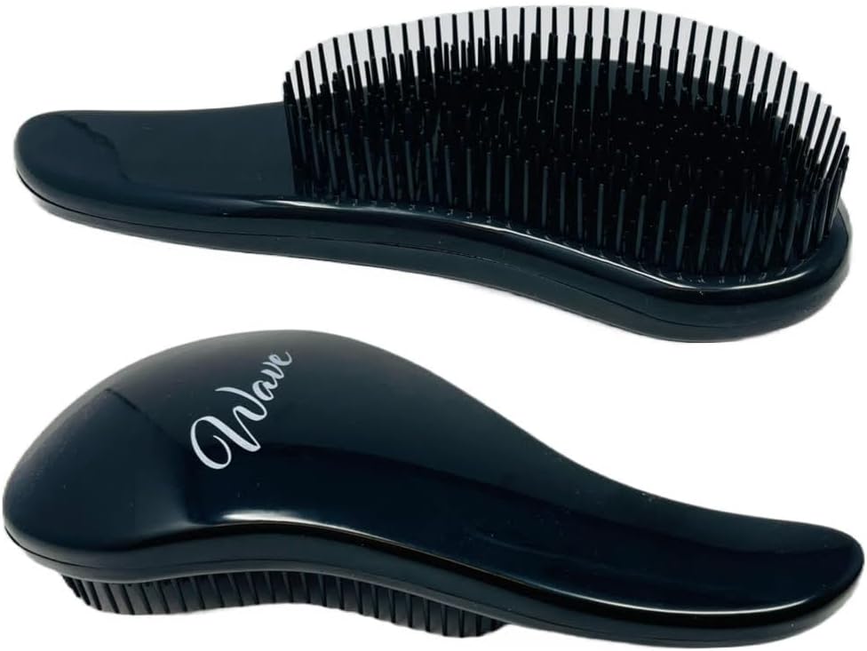 G.B.S Wave Detangling Brush - Wet Glide Thru Hair Brush, Professional No Pain Detangler for Women, Men, and Kids! For Curly, Wavy, Thick, Thin, Wet, Dry and Straight Hair - 2 Pack Black