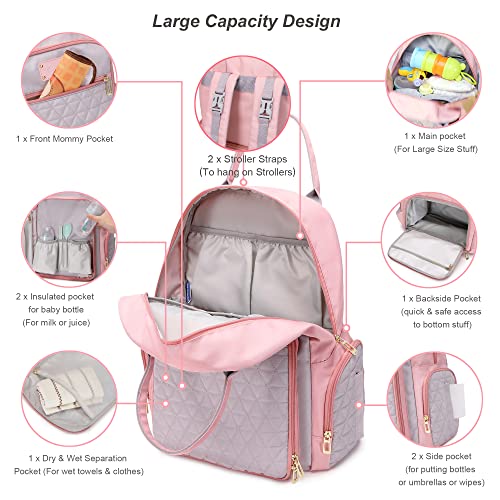 Homfu Diaper Bag Backpack Mommy Hospital Baby Bags For Boys Girl Travel Backpacks Mom Grey Dad Diaper Bag Tote Baby Registery (Pink) #TOP1