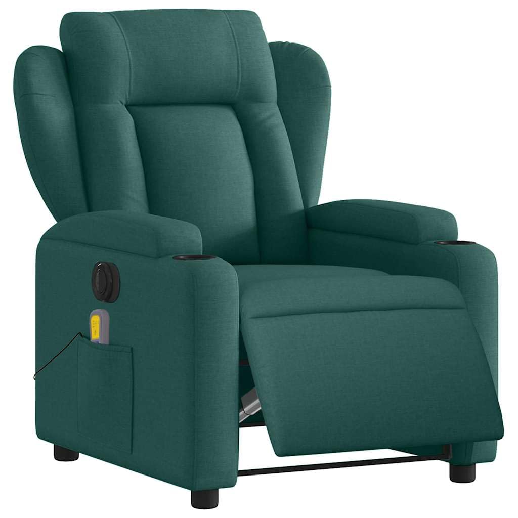 Sillón Reclinable de Masaje Eléctrico, Silla con Respaldo Reposabrazos, Sillón de Relax Descanso, Asiento Ajustable, Tela Verde Oscuro