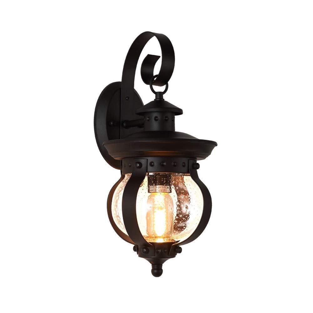 HYJAUSXB Wall Lamps Sconces Retro Outdoor Lamp Waterproof Sconce Glass Lampshade Lighting Outside Wrought Iron Lantern Sun Room E27 Base