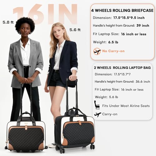 Image of Arcoyard Rolling Laptop Bag, Rolling Briefcase for Women with Waterproof Pocket, 16 Inch Computer Bag, Luggage with Multi-Wheels for Work Travel Business, Lightweight Beige Brown
