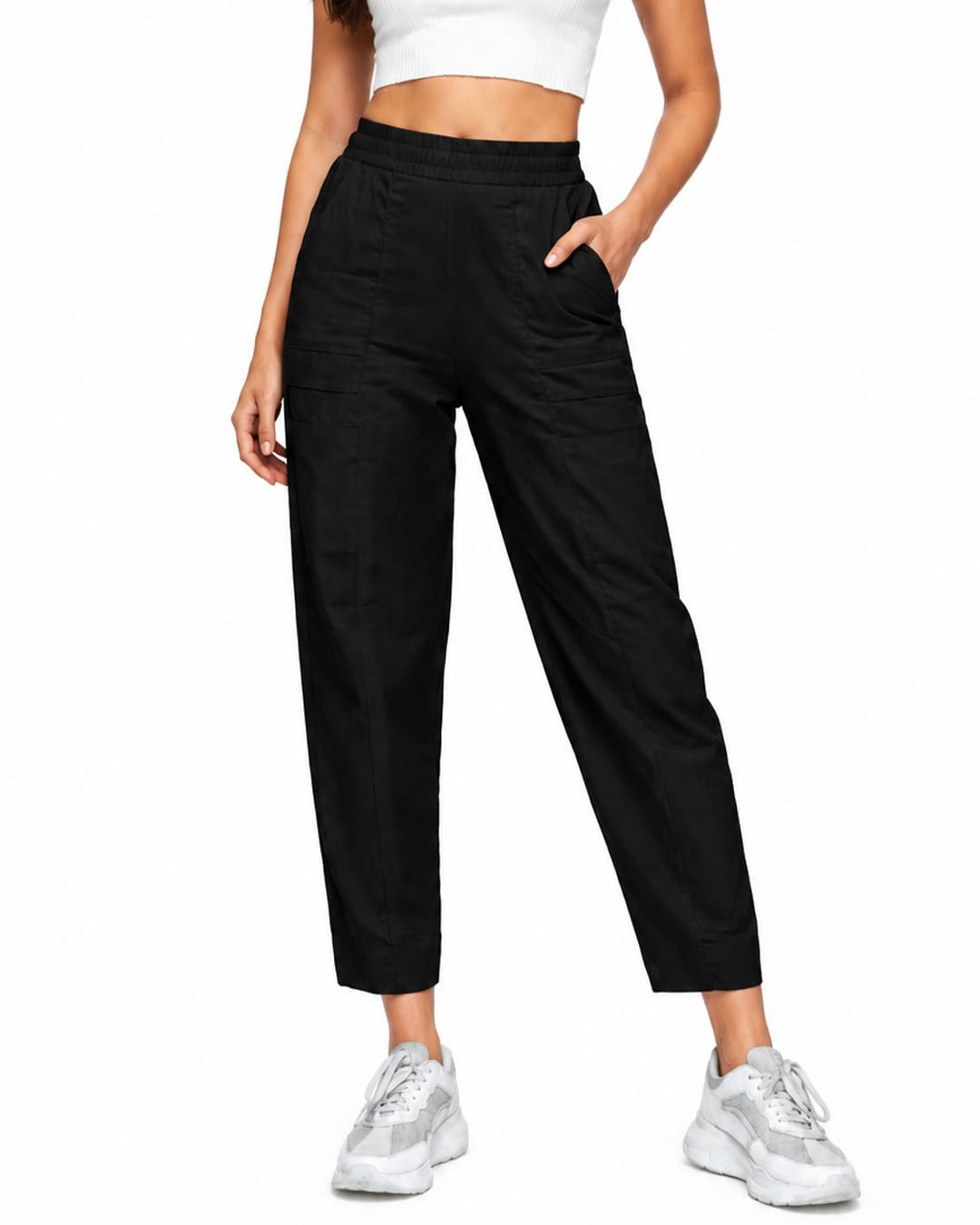Women's ZenCore Workwear Comfort Pants | Premium Relaxed Fit Utility Joggers with Elastic Waist & Multi-Pocket Design-image-8