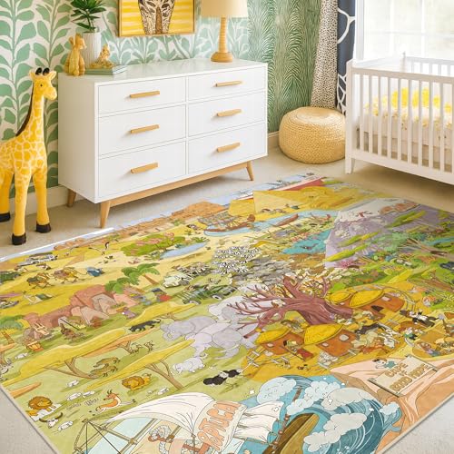 Desert Adventure Kids Rug 5x7 – Safari Animal Map Carpet