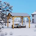 Sunbury 10x12 FT Cedar Wood Gazebo, Wooden Frame Pavilion with Galvanized Steel Gable Roof Hardtop Gazebo, Supports Snow Loads, Permanent Pavilion for Patio Lawn Yard Grill (Log)