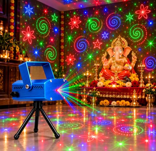 Image of Laser Light Machine with Tripod Stand, Sound Activated Multi-Pattern Magic Light for for Diwali,Ganpati, Navratri,Christmas, Birthday,Wedding,DJ Party & Home Decoration