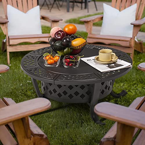 Aoxun Fire Pit,36" Outdoor Wood Burning Fire Pit with 2 Grills,BBQ Large Fire Table for Camping,Heating,Picnics