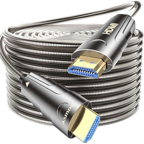 SMICEM 8K HDMI Glasfaserkabel30M,Stahlpanzerung Optisch HDMI 2.1 Kabel 48Gbps Ultra High Speed,In Wall CL3 Rated,AOC 8K@60Hz,4K@120Hz/144Hz Dynamic HDR eARC Dolby HDCP2.2 Kompatibel mit PS5,Xbox