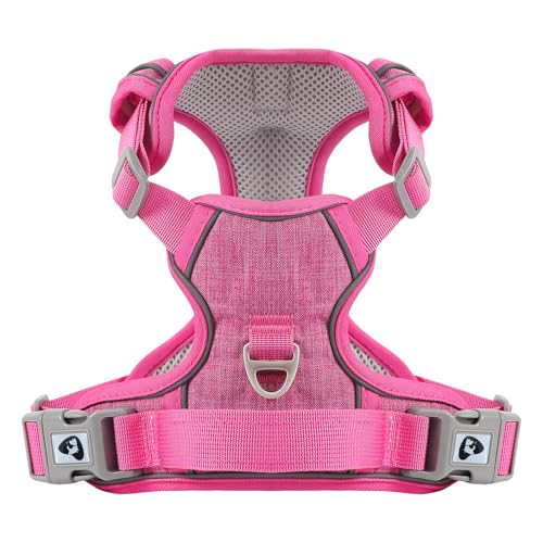 COMSLE Pettorina Cane Taglia Grande Media Piccola, Riflettente Pettorina Anti Tiro per Cani Regolabile con Doppio Anello, Imbracatura Cani Traspirante, Rosa, S