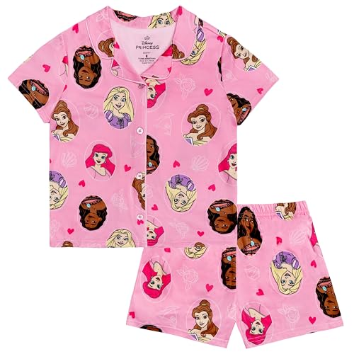 Disney Girls 2-Piece Loose-fit Button Down Matching Pajama Set Soft & Cute for Kids PRINCESS PORTRAIT 8
