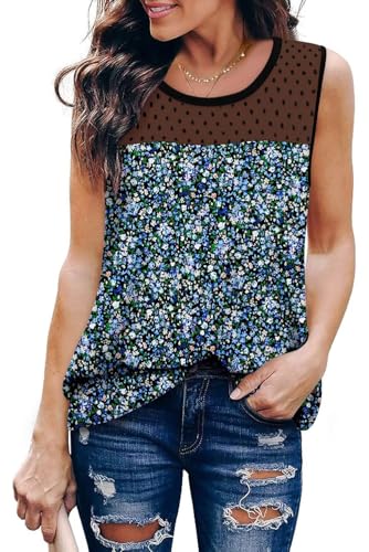 KISSMODA Womens Flora Print Tank Tops Ribbed Summer Shirt Sleeveless Summer Casual Women Blouses(S-3XL)