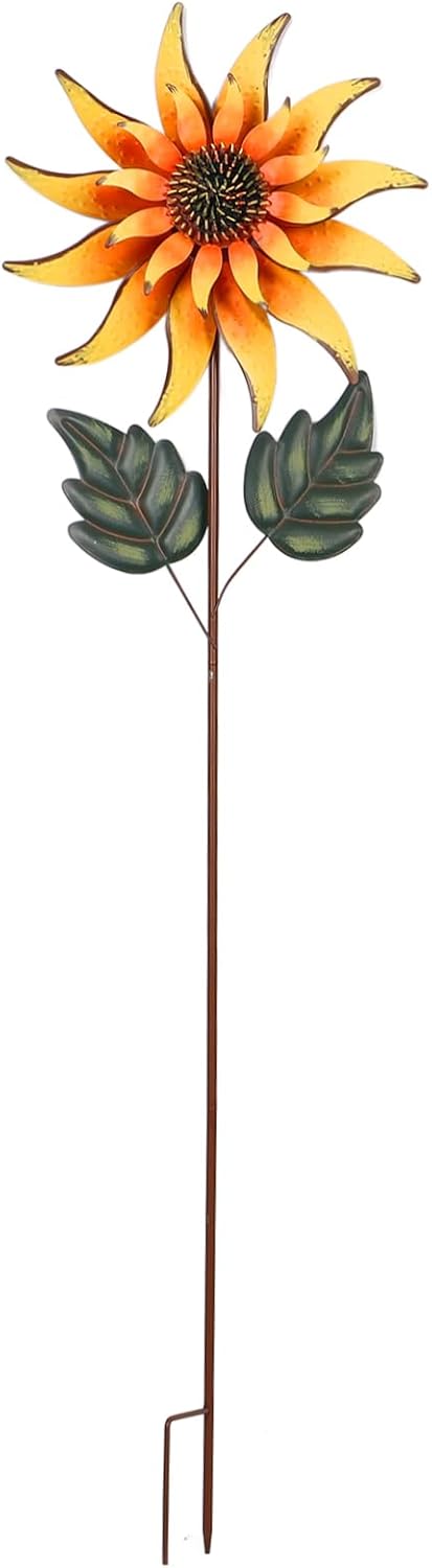 Mipcase Sunflower Windmill Garden Stake Decor Rotating for Outdoor Effortless Installation Weather-Resistant Vibrant Garden Decoration