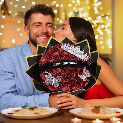 Waipfaru Glitter Roses Bouquet, Birthday Gifts for Women Mom, DIY Fake Flowers Bouquet with Birthday Stand-Up Signs, 36 Red Rose for Grandma Wife Friends - Image 7