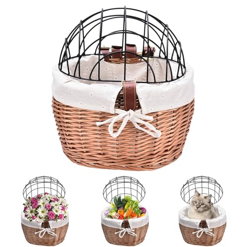 Cesta para bicicleta para perros, cesta de malla con parte de jaula de alambre, cesta de almacenamiento tejida | Portaperros desmontable para bicicleta, cesta frontal de hierro para